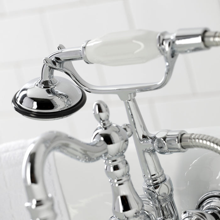 Kingston Heirloom CA1012T1 - Heritage Three-Handle 2-Hole Tub Wall Mount Clawfoot Tub Faucet with Hand Shower, Polished Chrome