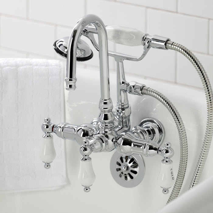Kingston Heirloom CA10T1 - Vintage Three-Handle 2-Hole Tub Wall Mount Clawfoot Tub Faucet with Hand Shower, Polished Chrome