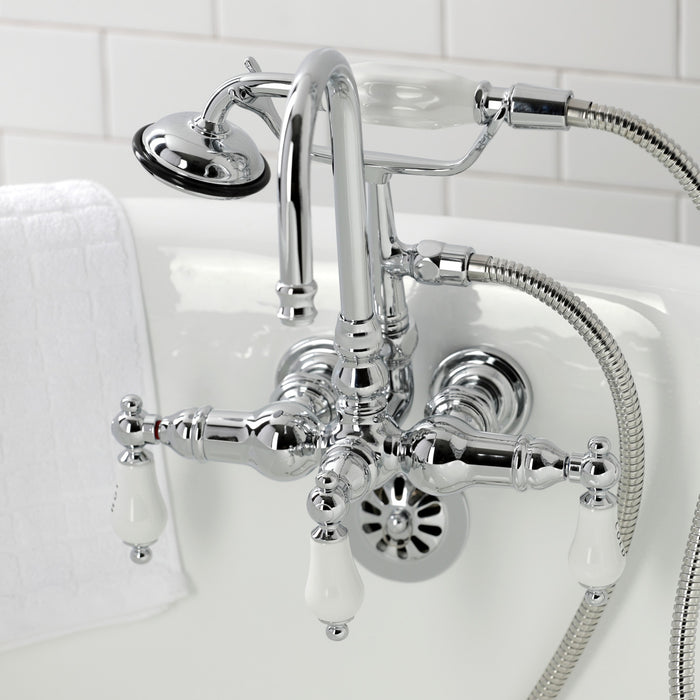 Kingston Heirloom CA10T1 - Vintage Three-Handle 2-Hole Tub Wall Mount Clawfoot Tub Faucet with Hand Shower, Polished Chrome