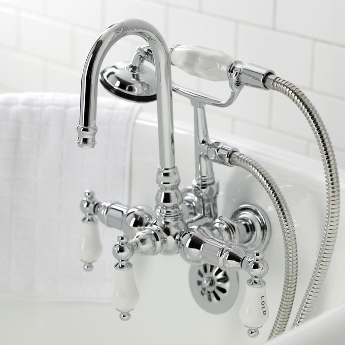 Kingston Heirloom CA10T1 - Vintage Three-Handle 2-Hole Tub Wall Mount Clawfoot Tub Faucet with Hand Shower, Polished Chrome