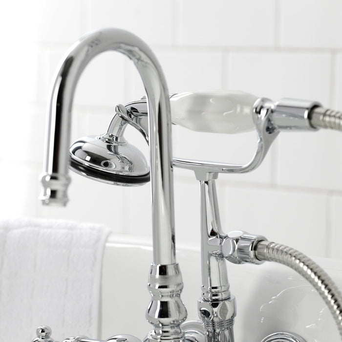 Kingston Heirloom CA10T1 - Vintage Three-Handle 2-Hole Tub Wall Mount Clawfoot Tub Faucet with Hand Shower, Polished Chrome
