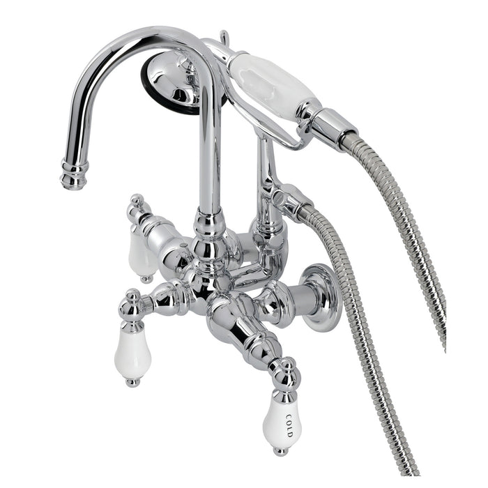 Kingston Heirloom CA10T1 - Vintage Three-Handle 2-Hole Tub Wall Mount Clawfoot Tub Faucet with Hand Shower, Polished Chrome