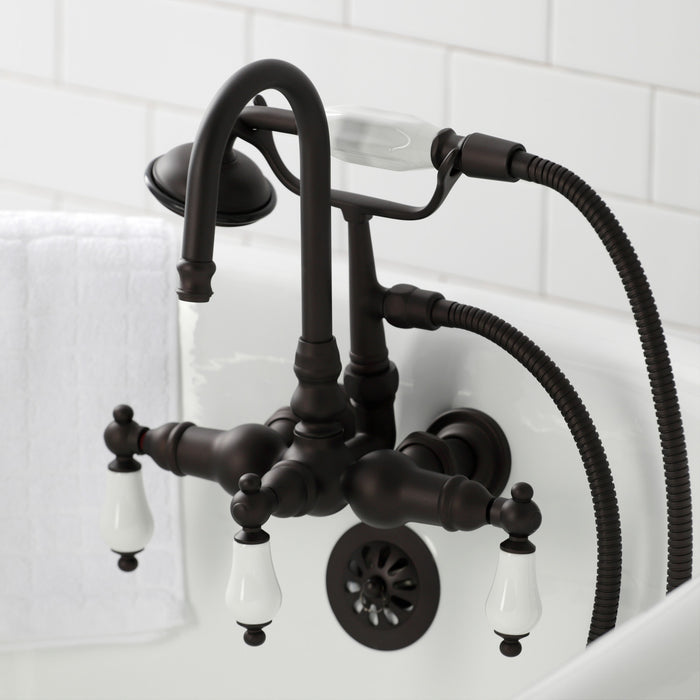 Kingston Heirloom CA11T5 - Vintage Three-Handle 2-Hole Tub Wall Mount Clawfoot Tub Faucet with Hand Shower, Oil Rubbed Bronze