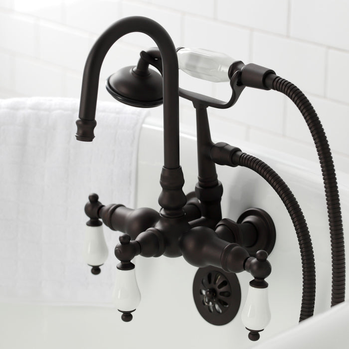 Kingston Heirloom CA11T5 - Vintage Three-Handle 2-Hole Tub Wall Mount Clawfoot Tub Faucet with Hand Shower, Oil Rubbed Bronze