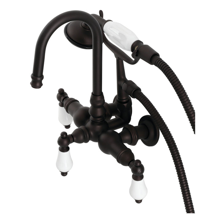 Kingston Heirloom CA11T5 - Vintage Three-Handle 2-Hole Tub Wall Mount Clawfoot Tub Faucet with Hand Shower, Oil Rubbed Bronze