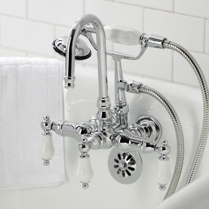 Kingston Heirloom CA12T1 - Vintage Three-Handle 2-Hole Tub Wall Mount Clawfoot Tub Faucet with Hand Shower, Polished Chrome