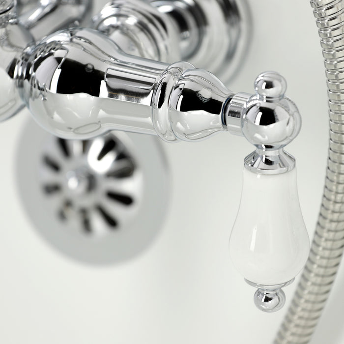 Kingston Heirloom CA12T1 - Vintage Three-Handle 2-Hole Tub Wall Mount Clawfoot Tub Faucet with Hand Shower, Polished Chrome