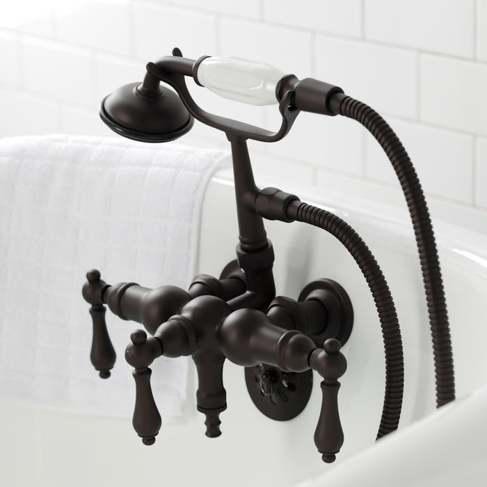 Kingston Heirloom CA19T5 - Vintage Three-Handle 2-Hole Tub Wall Mount Clawfoot Tub Faucet with Hand Shower, Oil Rubbed Bronze