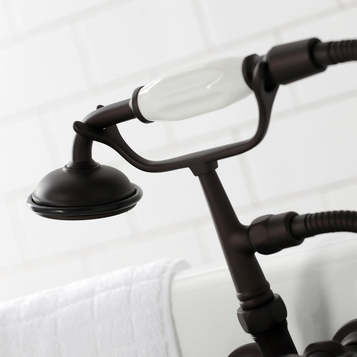 Kingston Heirloom CA19T5 - Vintage Three-Handle 2-Hole Tub Wall Mount Clawfoot Tub Faucet with Hand Shower, Oil Rubbed Bronze