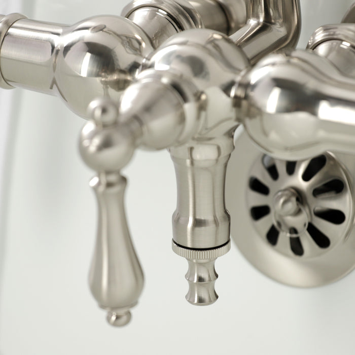 Kingston Heirloom CA19T8 - Vintage Three-Handle 2-Hole Tub Wall Mount Clawfoot Tub Faucet with Hand Shower, Brushed Nickel