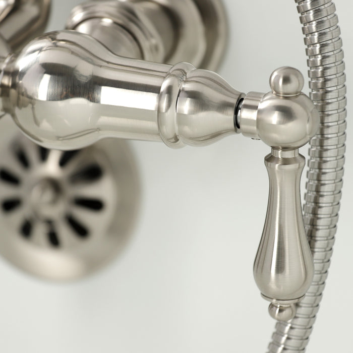 Kingston Heirloom CA19T8 - Vintage Three-Handle 2-Hole Tub Wall Mount Clawfoot Tub Faucet with Hand Shower, Brushed Nickel