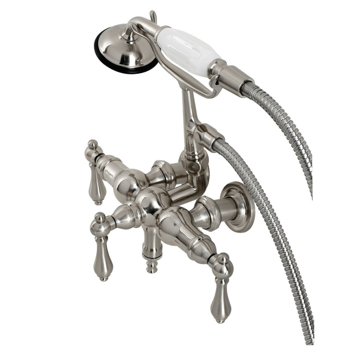 Kingston Heirloom CA19T8 - Vintage Three-Handle 2-Hole Tub Wall Mount Clawfoot Tub Faucet with Hand Shower, Brushed Nickel