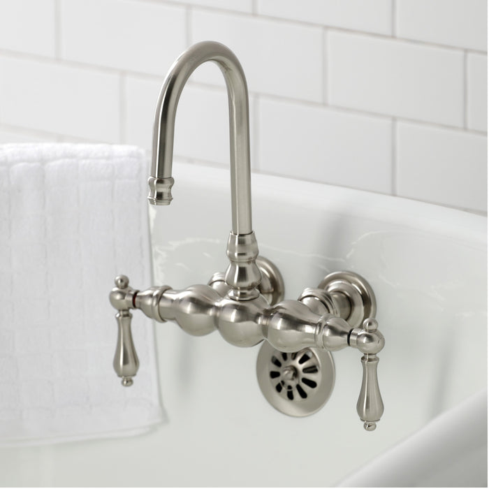 Kingston Heirloom CA1T8 - Vintage Two-Handle 2-Hole Tub Wall Mount Clawfoot Tub Faucet, Brushed Nickel