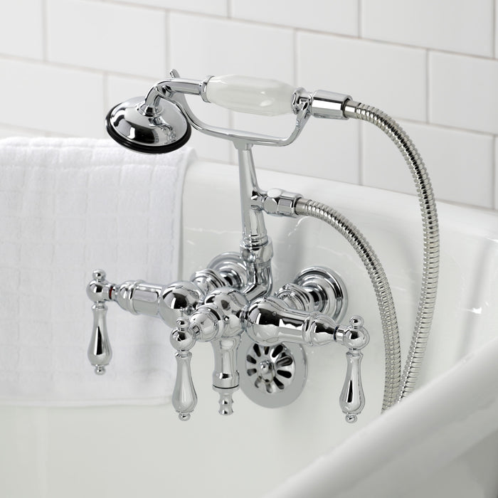 Kingston Heirloom CA20T1 - Vintage Three-Handle 2-Hole Tub Wall Mount Clawfoot Tub Faucet with Hand Shower, Polished Chrome
