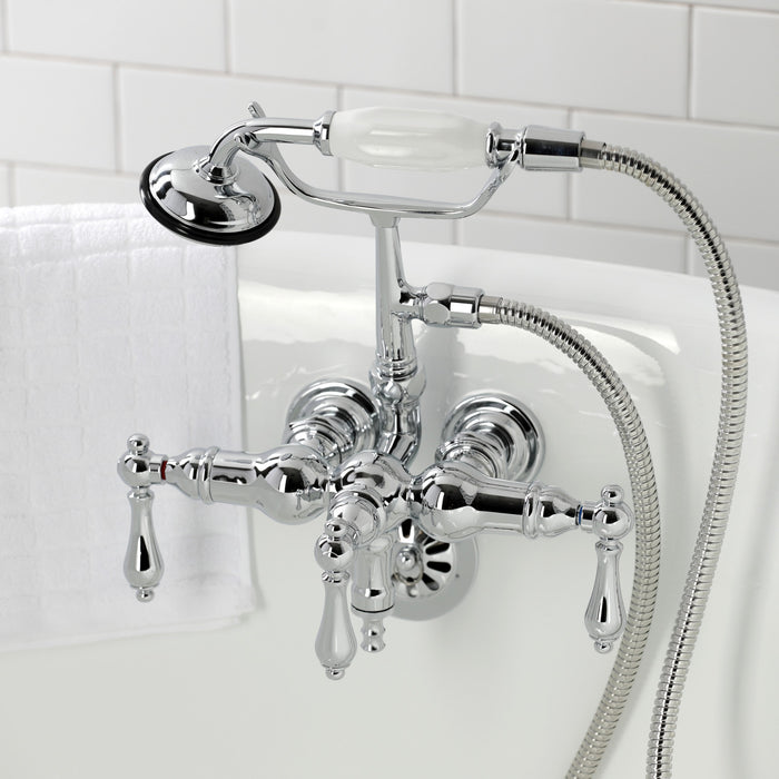 Kingston Heirloom CA20T1 - Vintage Three-Handle 2-Hole Tub Wall Mount Clawfoot Tub Faucet with Hand Shower, Polished Chrome