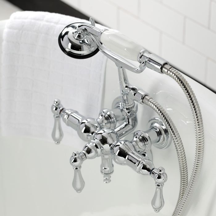Kingston Heirloom CA20T1 - Vintage Three-Handle 2-Hole Tub Wall Mount Clawfoot Tub Faucet with Hand Shower, Polished Chrome