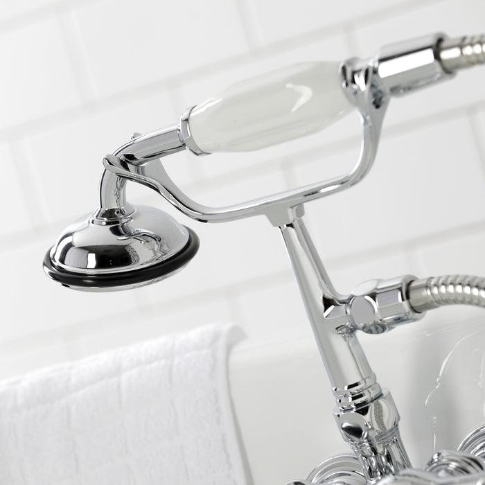 Kingston Heirloom CA20T1 - Vintage Three-Handle 2-Hole Tub Wall Mount Clawfoot Tub Faucet with Hand Shower, Polished Chrome