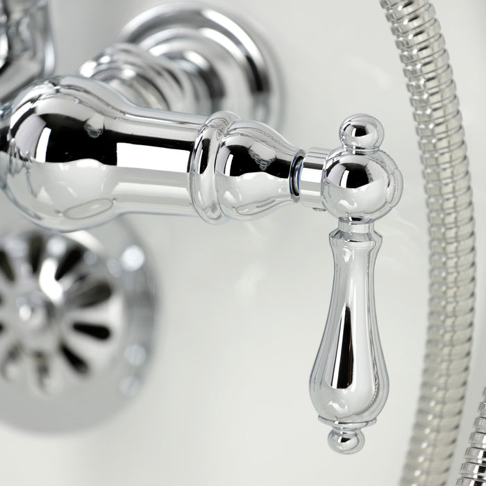 Kingston Heirloom CA20T1 - Vintage Three-Handle 2-Hole Tub Wall Mount Clawfoot Tub Faucet with Hand Shower, Polished Chrome