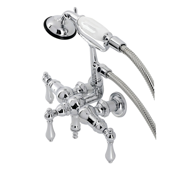 Kingston Heirloom CA20T1 - Vintage Three-Handle 2-Hole Tub Wall Mount Clawfoot Tub Faucet with Hand Shower, Polished Chrome