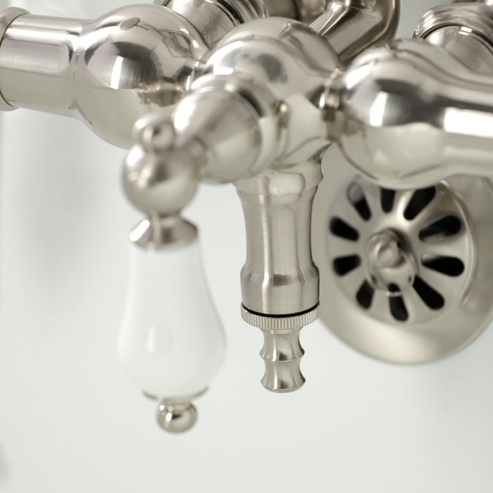 Kingston Heirloom CA21T8 - Vintage Three-Handle 2-Hole Tub Wall Mount Clawfoot Tub Faucet with Hand Shower, Brushed Nickel