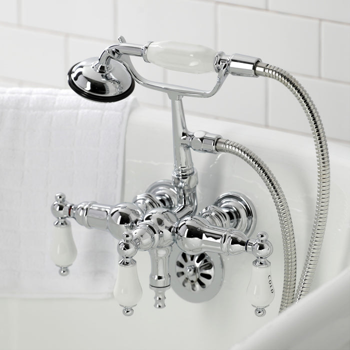 Kingston Heirloom CA22T1 - Vintage Three-Handle 2-Hole Tub Wall Mount Clawfoot Tub Faucet with Hand Shower, Polished Chrome