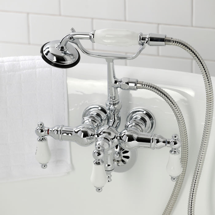 Kingston Heirloom CA22T1 - Vintage Three-Handle 2-Hole Tub Wall Mount Clawfoot Tub Faucet with Hand Shower, Polished Chrome