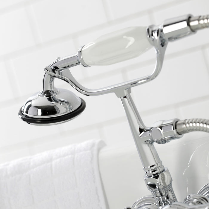 Kingston Heirloom CA22T1 - Vintage Three-Handle 2-Hole Tub Wall Mount Clawfoot Tub Faucet with Hand Shower, Polished Chrome