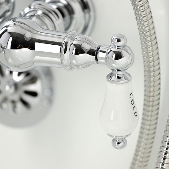 Kingston Heirloom CA22T1 - Vintage Three-Handle 2-Hole Tub Wall Mount Clawfoot Tub Faucet with Hand Shower, Polished Chrome