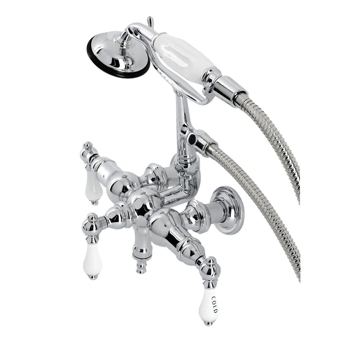 Kingston Heirloom CA22T1 - Vintage Three-Handle 2-Hole Tub Wall Mount Clawfoot Tub Faucet with Hand Shower, Polished Chrome