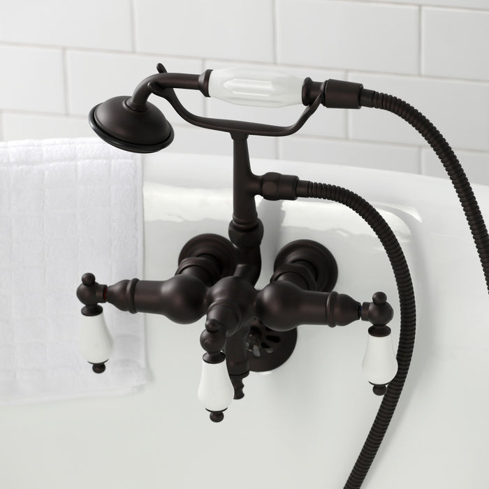 Kingston Heirloom CA23T5 - Vintage Three-Handle 2-Hole Tub Wall Mount Clawfoot Tub Faucet with Hand Shower, Oil Rubbed Bronze