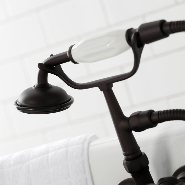 Kingston Heirloom CA23T5 - Vintage Three-Handle 2-Hole Tub Wall Mount Clawfoot Tub Faucet with Hand Shower, Oil Rubbed Bronze