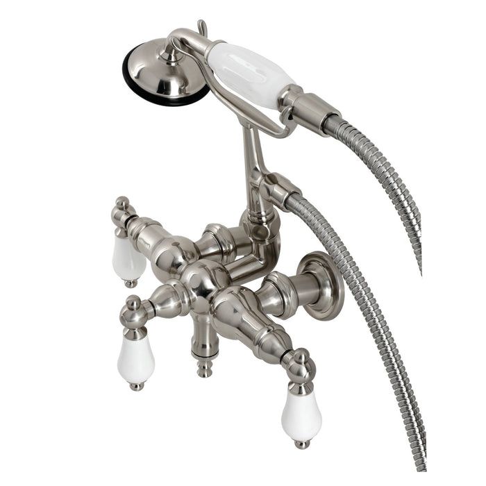 Kingston Heirloom CA23T8 - Vintage Three-Handle 2-Hole Tub Wall Mount Clawfoot Tub Faucet with Hand Shower, Brushed Nickel