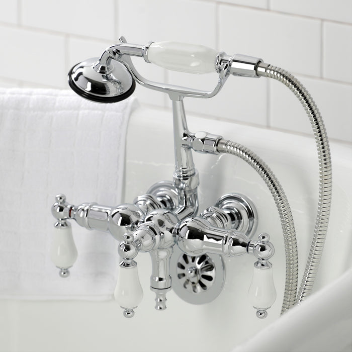 Kingston Heirloom CA24T1 - Vintage Three-Handle 2-Hole Tub Wall Mount Clawfoot Tub Faucet with Hand Shower, Polished Chrome