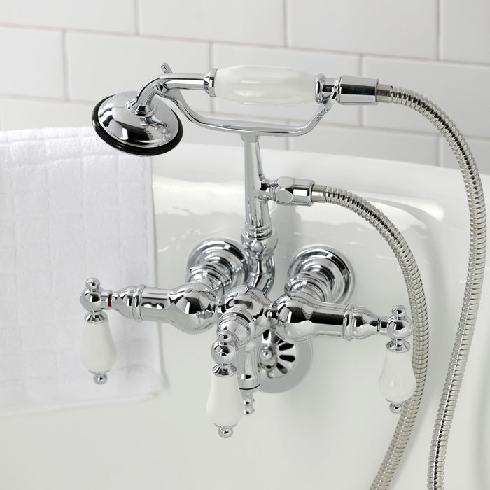 Kingston Heirloom CA24T1 - Vintage Three-Handle 2-Hole Tub Wall Mount Clawfoot Tub Faucet with Hand Shower, Polished Chrome