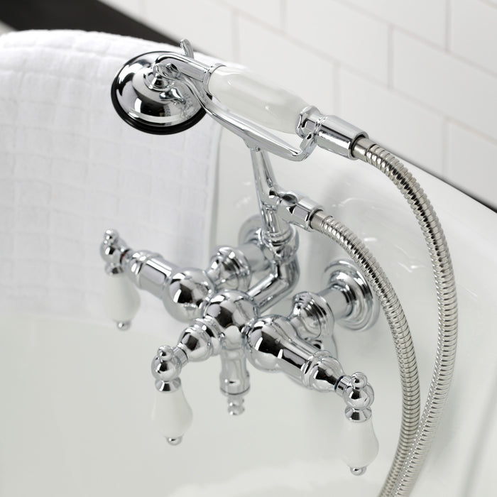 Kingston Heirloom CA24T1 - Vintage Three-Handle 2-Hole Tub Wall Mount Clawfoot Tub Faucet with Hand Shower, Polished Chrome