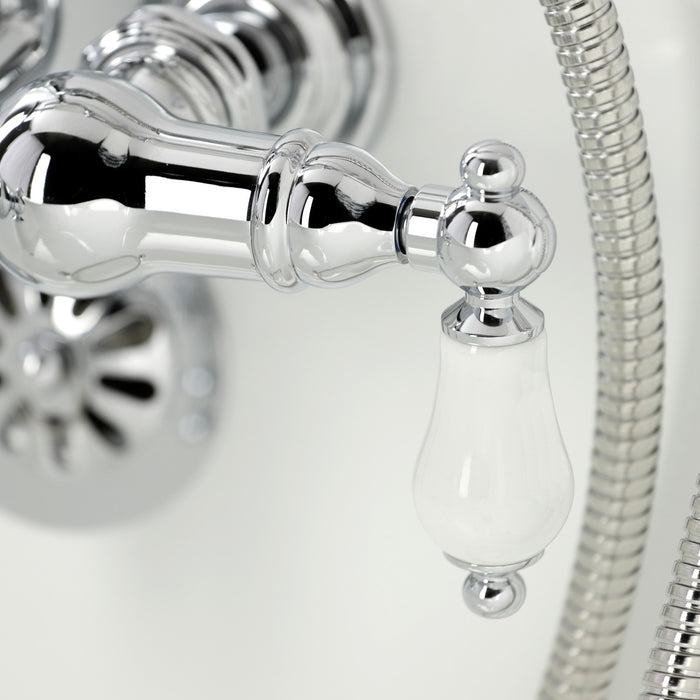 Kingston Heirloom CA24T1 - Vintage Three-Handle 2-Hole Tub Wall Mount Clawfoot Tub Faucet with Hand Shower, Polished Chrome