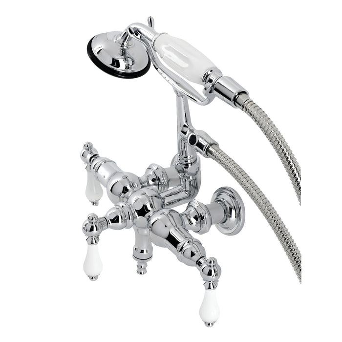 Kingston Heirloom CA24T1 - Vintage Three-Handle 2-Hole Tub Wall Mount Clawfoot Tub Faucet with Hand Shower, Polished Chrome
