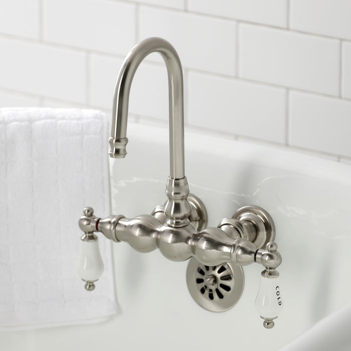 Kingston Heirloom CA3T8 - Vintage Two-Handle 2-Hole Tub Wall Mount Clawfoot Tub Faucet, Brushed Nickel
