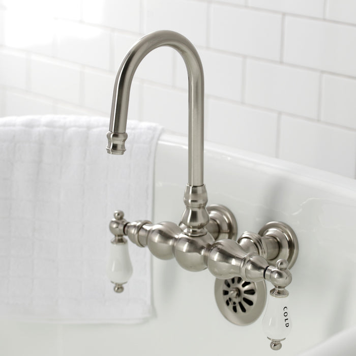 Kingston Heirloom CA3T8 - Vintage Two-Handle 2-Hole Tub Wall Mount Clawfoot Tub Faucet, Brushed Nickel
