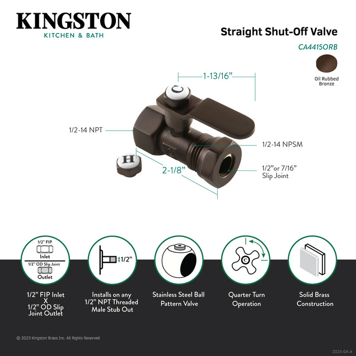 Kingston Sona CA4415ORB - Whitaker 1/2-Inch FIP x 1/2-Inch or 7/16-Inch Slip Joint Quarter-Turn Straight Shut-Off Valve, Oil Rubbed Bronze