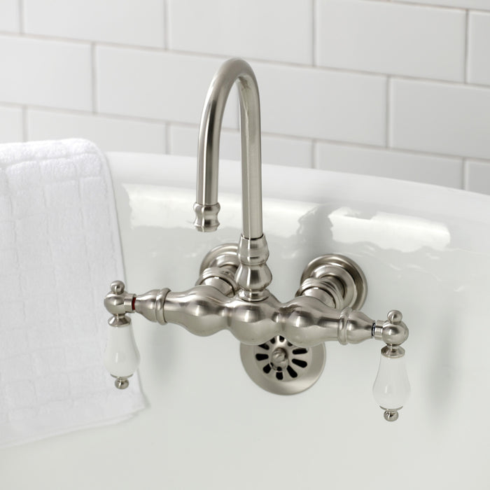 Kingston Heirloom CA5T8 - Vintage Two-Handle 2-Hole Tub Wall Mount Clawfoot Tub Faucet, Brushed Nickel