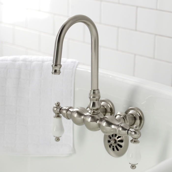 Kingston Heirloom CA5T8 - Vintage Two-Handle 2-Hole Tub Wall Mount Clawfoot Tub Faucet, Brushed Nickel