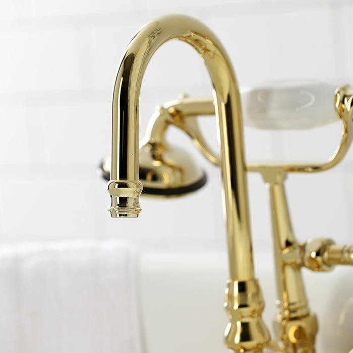 Kingston Heirloom CA7T2 - Vintage Three-Handle 2-Hole Tub Wall Mount Clawfoot Tub Faucet with Hand Shower, Polished Brass