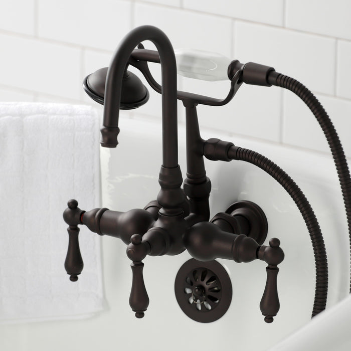 Kingston Heirloom CA7T5 - Vintage Three-Handle 2-Hole Tub Wall Mount Clawfoot Tub Faucet with Hand Shower, Oil Rubbed Bronze