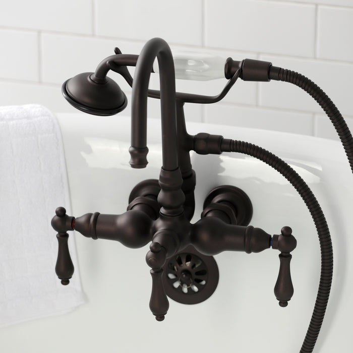 Kingston Heirloom CA7T5 - Vintage Three-Handle 2-Hole Tub Wall Mount Clawfoot Tub Faucet with Hand Shower, Oil Rubbed Bronze