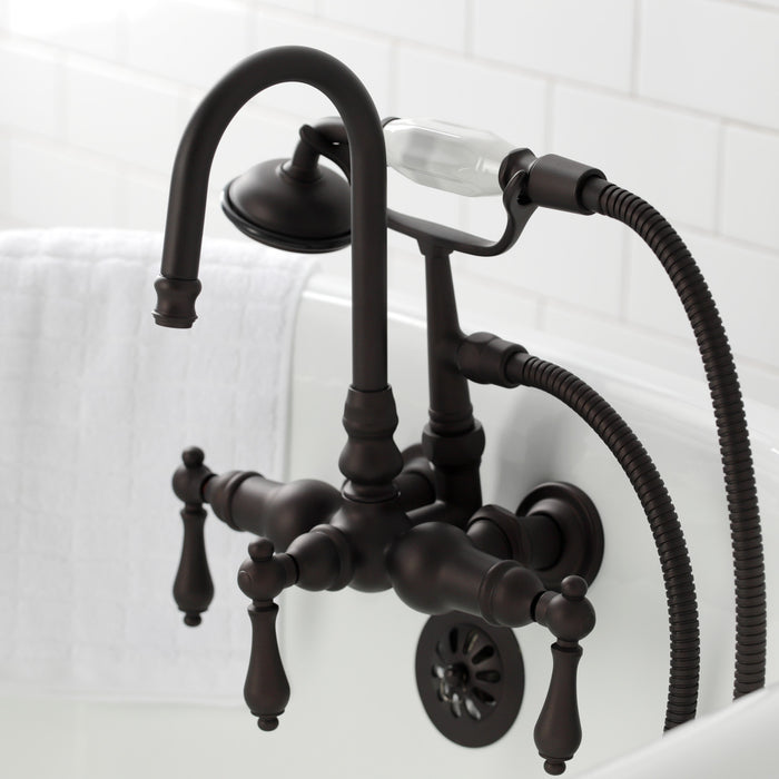 Kingston Heirloom CA7T5 - Vintage Three-Handle 2-Hole Tub Wall Mount Clawfoot Tub Faucet with Hand Shower, Oil Rubbed Bronze