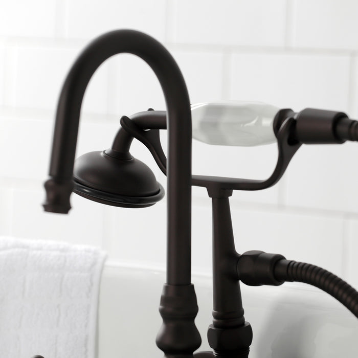 Kingston Heirloom CA7T5 - Vintage Three-Handle 2-Hole Tub Wall Mount Clawfoot Tub Faucet with Hand Shower, Oil Rubbed Bronze