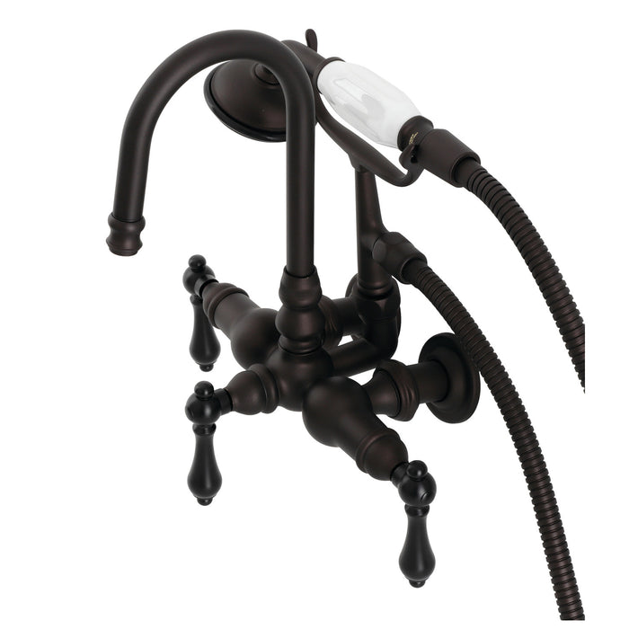 Kingston Heirloom CA7T5 - Vintage Three-Handle 2-Hole Tub Wall Mount Clawfoot Tub Faucet with Hand Shower, Oil Rubbed Bronze