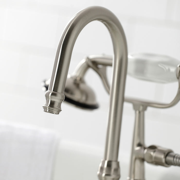 Kingston Heirloom CA7T8 - Vintage Three-Handle 2-Hole Tub Wall Mount Clawfoot Tub Faucet with Hand Shower, Brushed Nickel