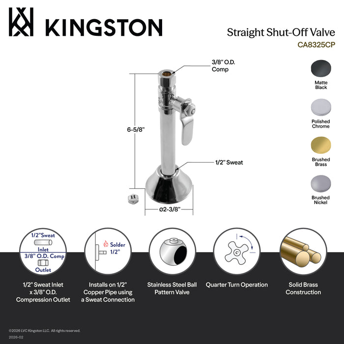 Kingston Sona CA8325MB - Whitaker 1/2-Inch Sweat x 3/8-Inch O.D. Comp Straight Shut-Off Valve with 5-Inch Extension, Matte Black